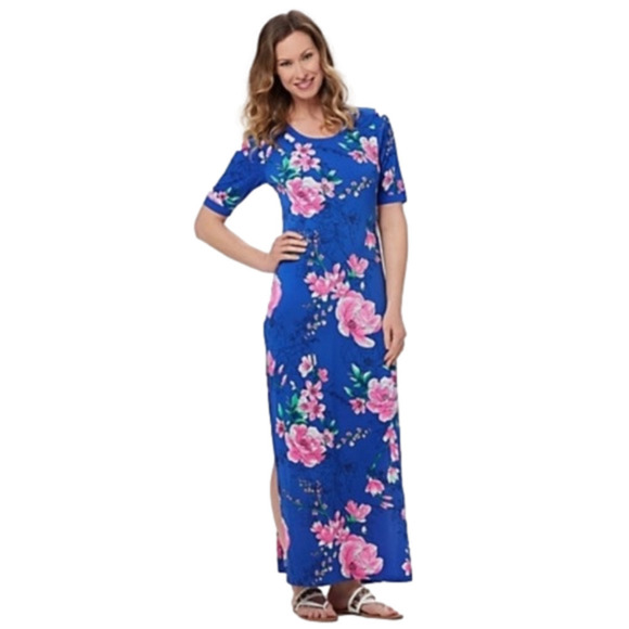 G.I.L.I. Short sleeve Blue tropical print maxi dress size 1X - Picture 1 of 8